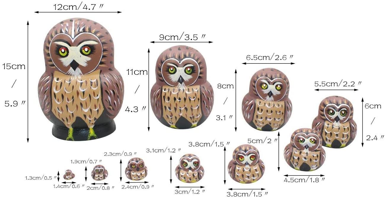 Winterworm 1 Set 10 Pcs Cute Owl Animal Theme Wooden Stacking Nativity Nesting Handmade Matryoshka Doll Kids Toy Gift - Image 4