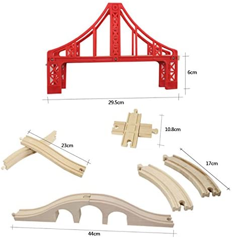 OrgMemory Wooden Train Track Set, Wooden Railway, Suspension Bridge, Viaduct Bridge, Cross Track, Curved Track and Stop Track Compatible with All Major Brands - Image 2