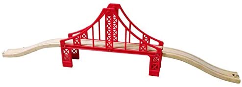 OrgMemory Wooden Train Track Set, Wooden Railway, Suspension Bridge, Viaduct Bridge, Cross Track, Curved Track and Stop Track Compatible with All Major Brands - Image 3