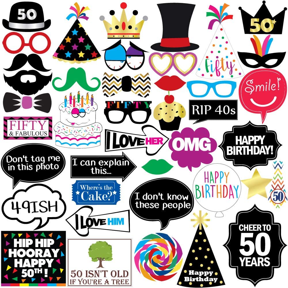 50th Birthday Photo Booth Party Props – 40 Pieces – Funny 50th Birthday  Party Supplies, Decorations and Favors – TopToy