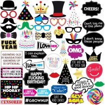 Funny Birthday Photo Booth Props - 47 Pieces - 21st - 30th - 40th - 50th - 60th - 70th - 80th - 90th &ndash; Birthday Party Supplies, Decorations and Favors