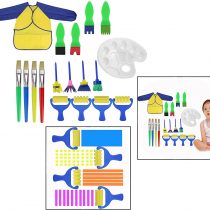 OFKPO 18 PCS Kids Painting Brushes Set Art Smock Set Waterproof Aprons With Palette Set