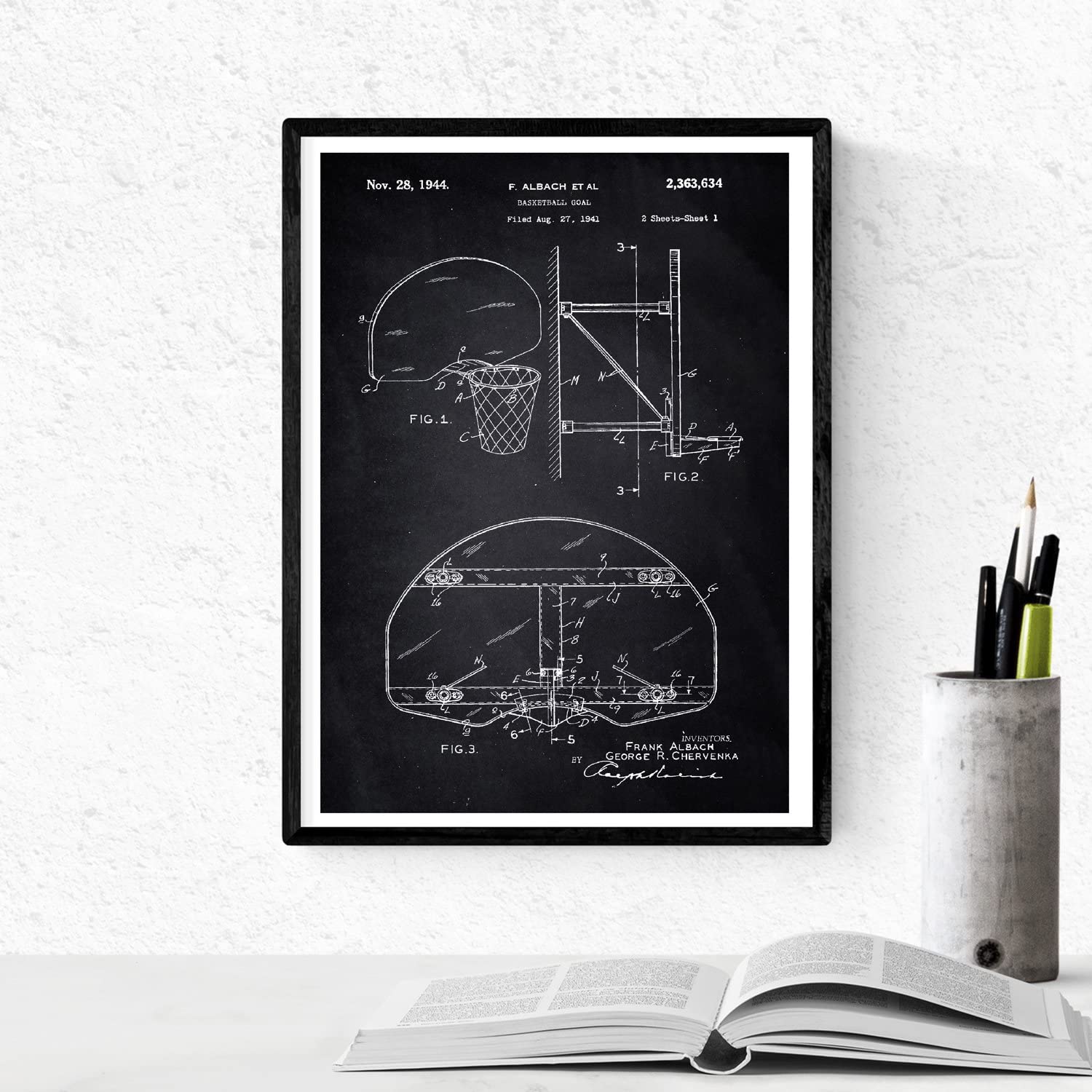 Nacnic BLACK - Pack of 4 sheets with Patent BALONCESTO 2. Set posters with inventions and old patents. Choose the color you like. Printed on 250 grams - Image 2
