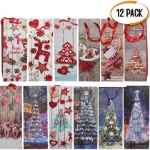 THE TWIDDLERS - 12 Christmas Wine Bottle Gift Bags Sturdy Paper & Strong Handles, Perfect for Xmas Parties & Presents
