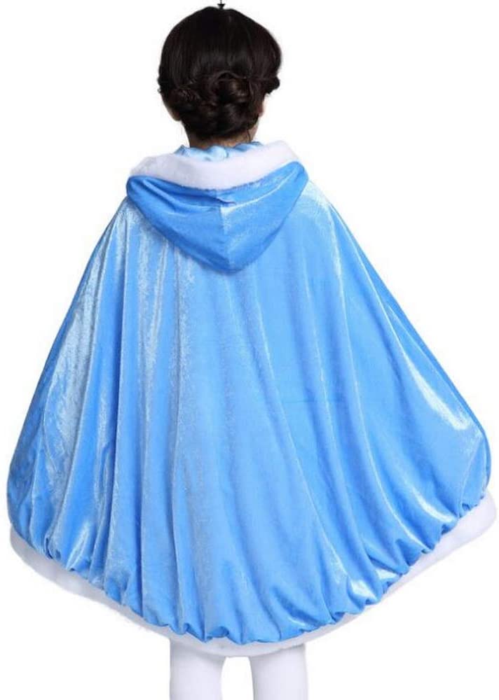 Yeesn Girls Halloween Costumes Cloak Hooded Cape for Princess Elsa Anna Belle Rapunzel Party Cosplay Outfit Winter Robe Jacket (L (7-10 years), Blue) - Image 2