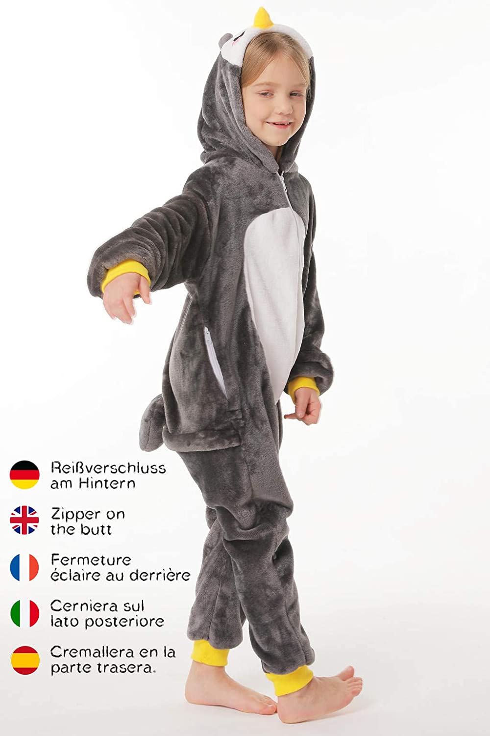 Body Size 110-130 cm 1851 corimori Pablo the Penguin Romper  Hooded Jumpsuit Black Toddlers Boy Girl Winter Costume 
