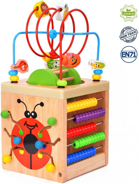 Wesimplelife Wooden Activity Cube 6 in 1 Activity Center Multifunction