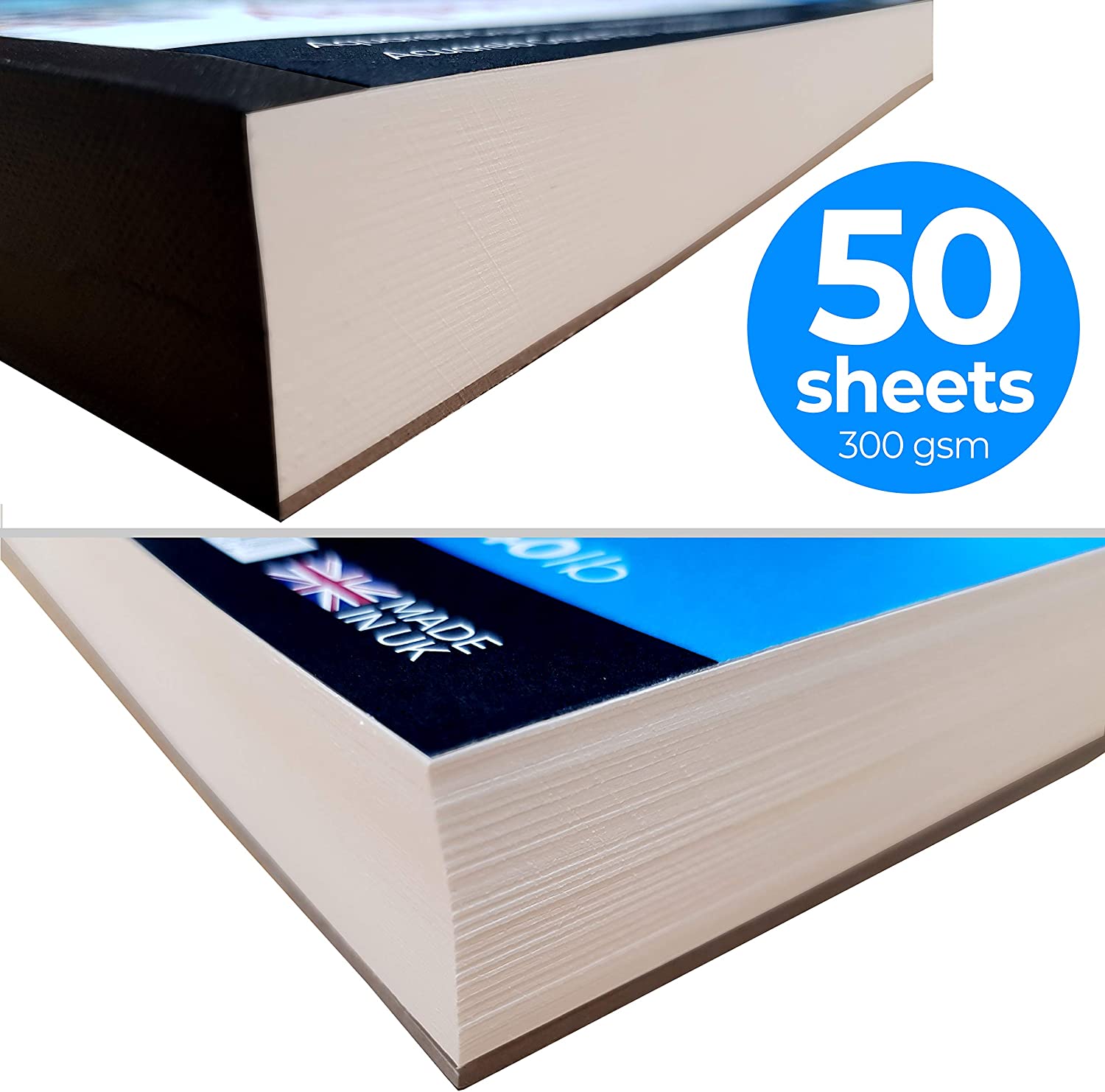 Jumbo Fine-Grain Textured Watercolour Paper A4 Pad - by Zieler. 50 Sheets, 300gsm / 140lb, A4 Landscape. Ideal for Soaking & Masking. Made in UK – FSC Mix & Acid Free. Includes Starter tip Sheet (A4) - Image 2