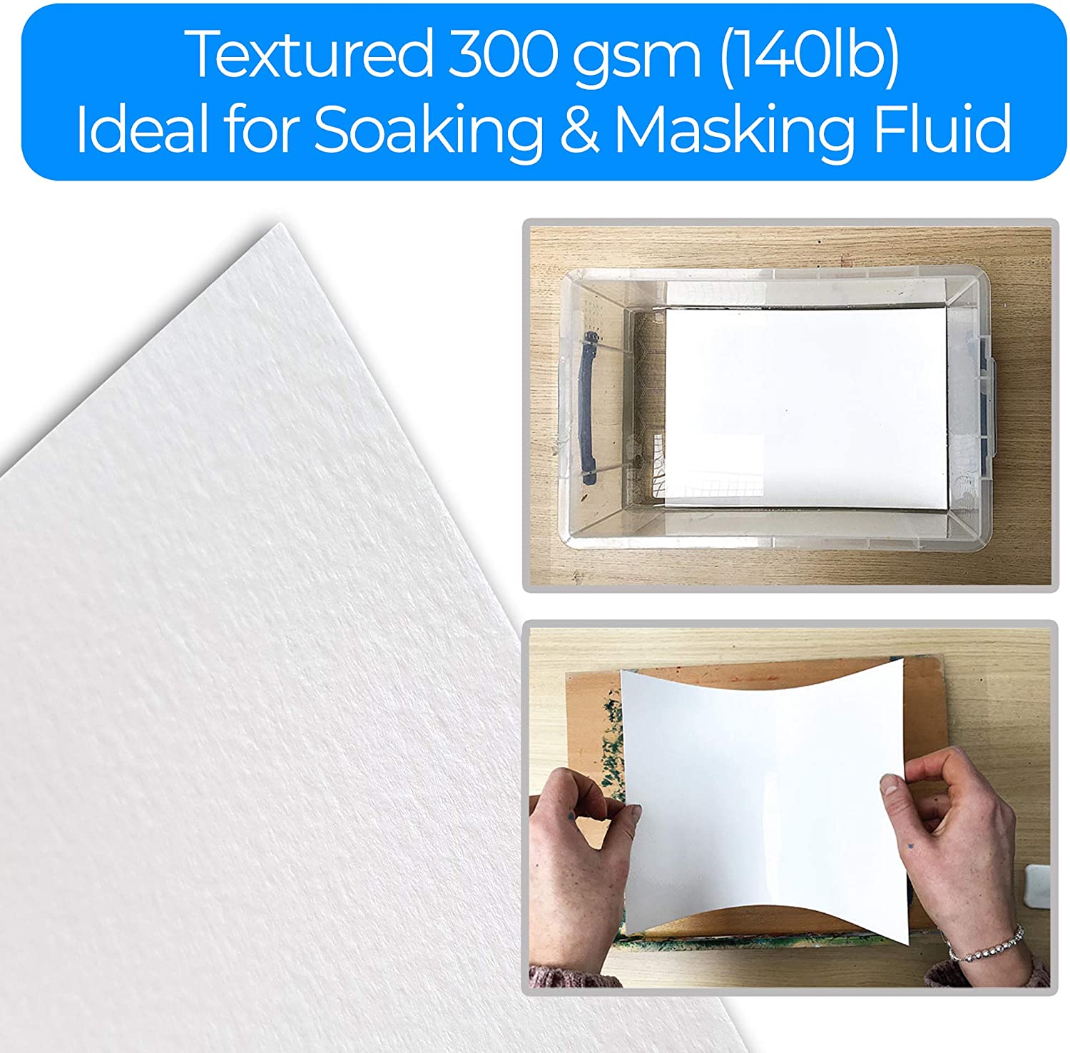 Jumbo Fine-Grain Textured Watercolour Paper A4 Pad - by Zieler. 50 Sheets, 300gsm / 140lb, A4 Landscape. Ideal for Soaking & Masking. Made in UK – FSC Mix & Acid Free. Includes Starter tip Sheet (A4) - Image 3