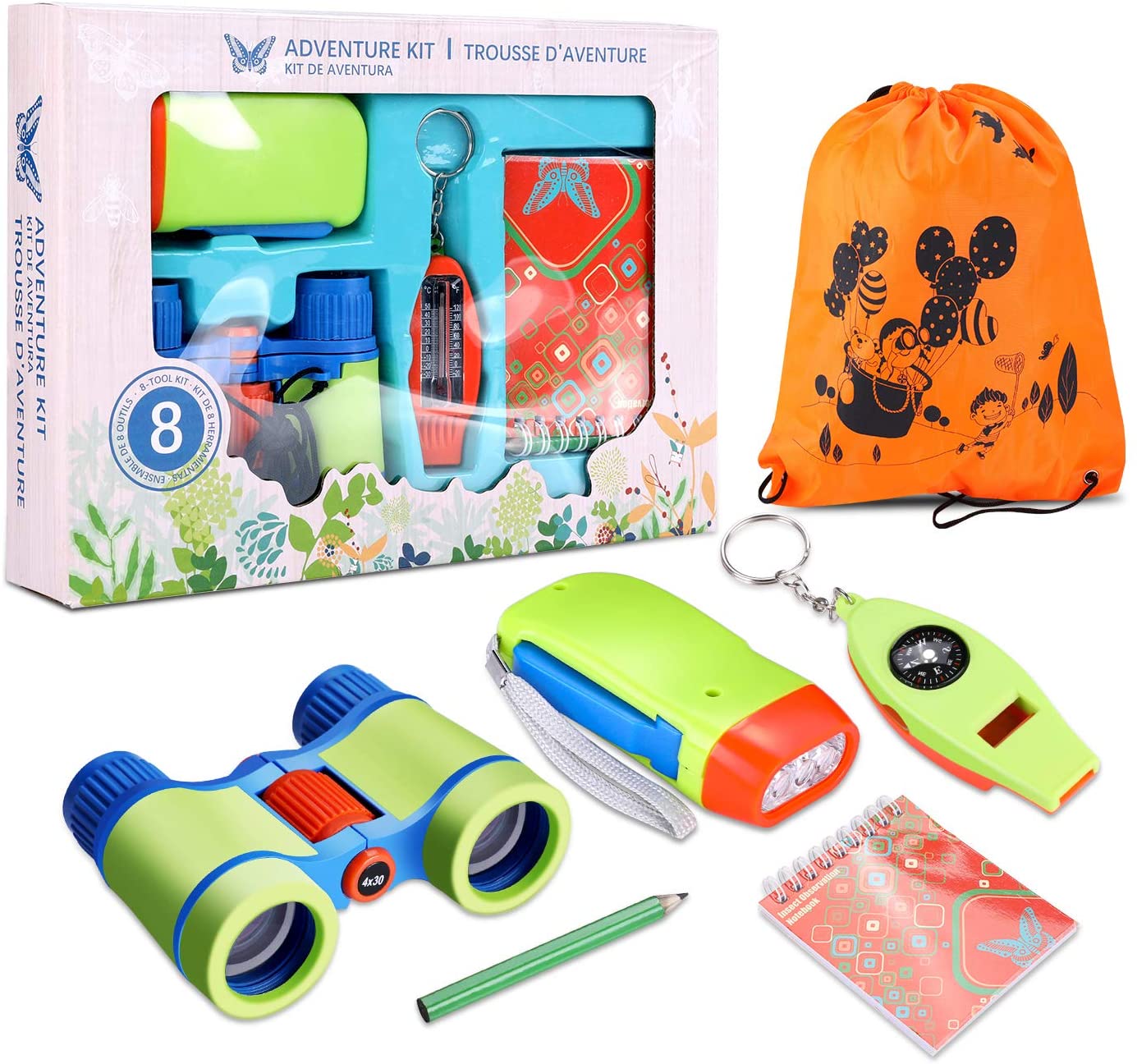 Children’s Toy Binoculars Adventure Kidz Outdoor Exploration Kit Flashlight, 