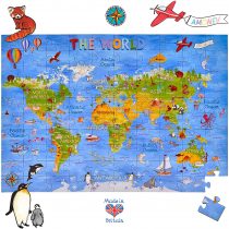 Amonev floor puzzles 100 pieces puzzles for both table and floor with easy to handle thick pieces making it a great gift for any occasion (World Map)