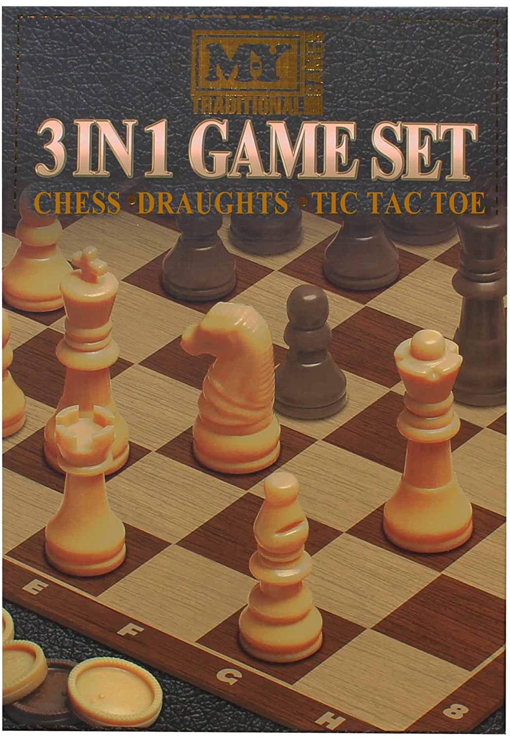 HL564 Chess 3 in 1 Traditional Retro Board Game Set Draughts & Tic Tac Toe 