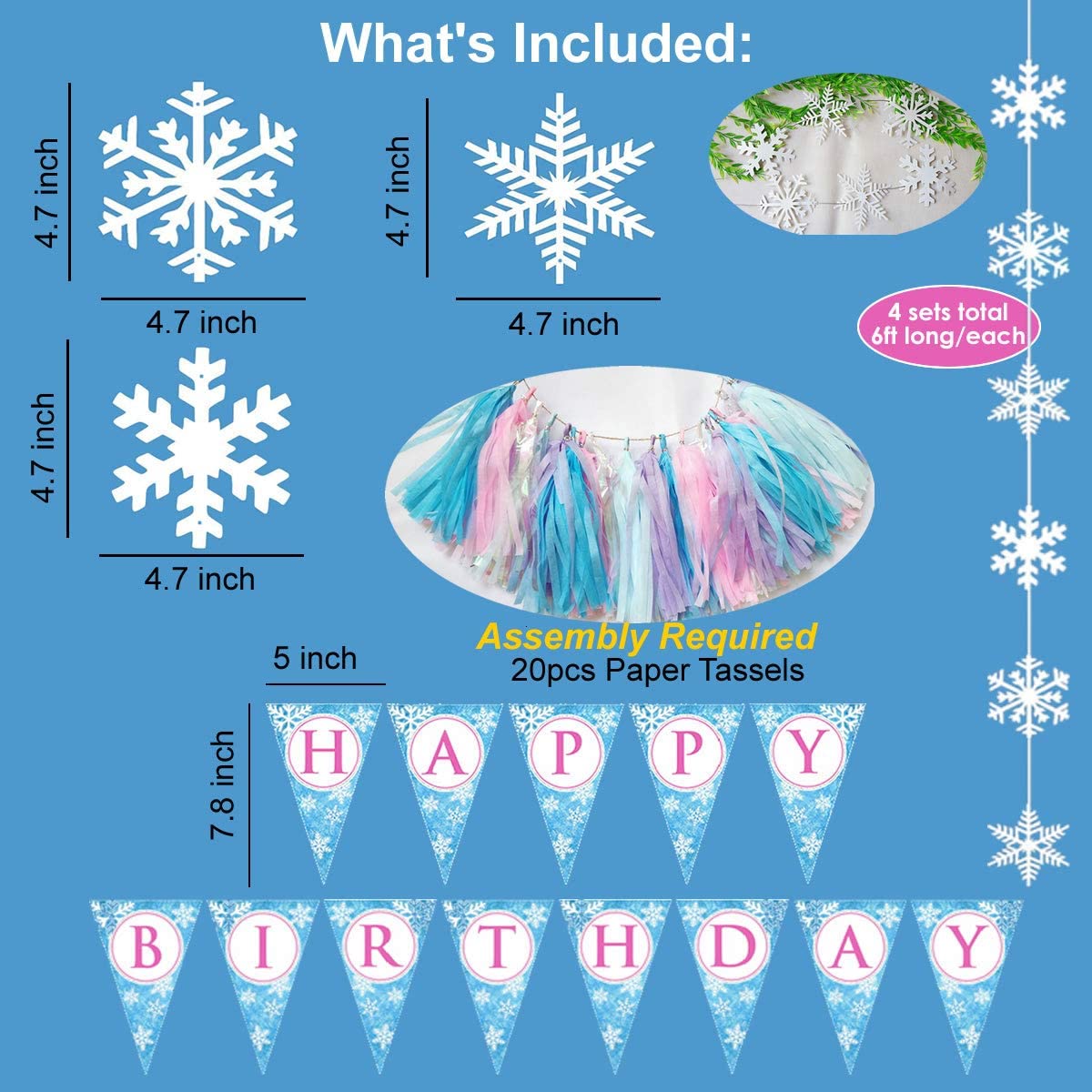 Let it Snow Winter Wonderland Party Chrismas Banner Paper White Snowflakes  Garland Hanging For Frozen Birthday Party Decorations