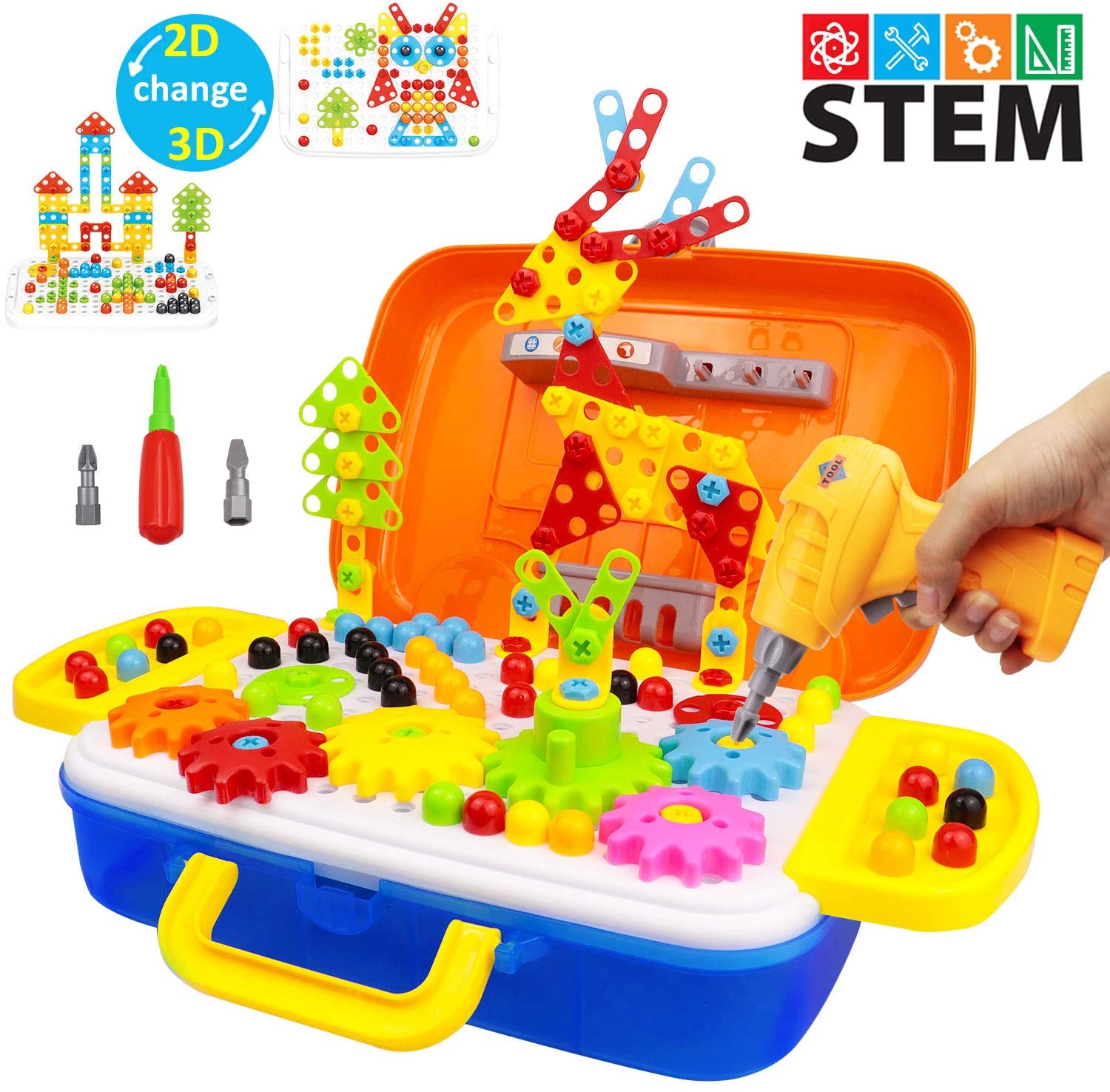 YIJIAOYUN Electric Drill Toy with Drill & Screw Driver Tool Set, Stem ...