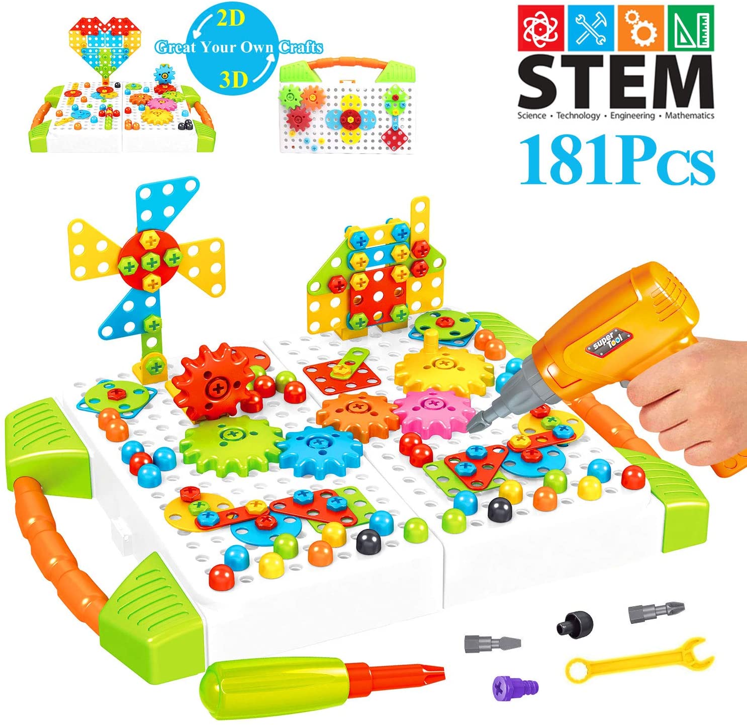 YIJIAOYUN Electric Drill Toy with Drill & Screw Driver Tool Set, Stem ...