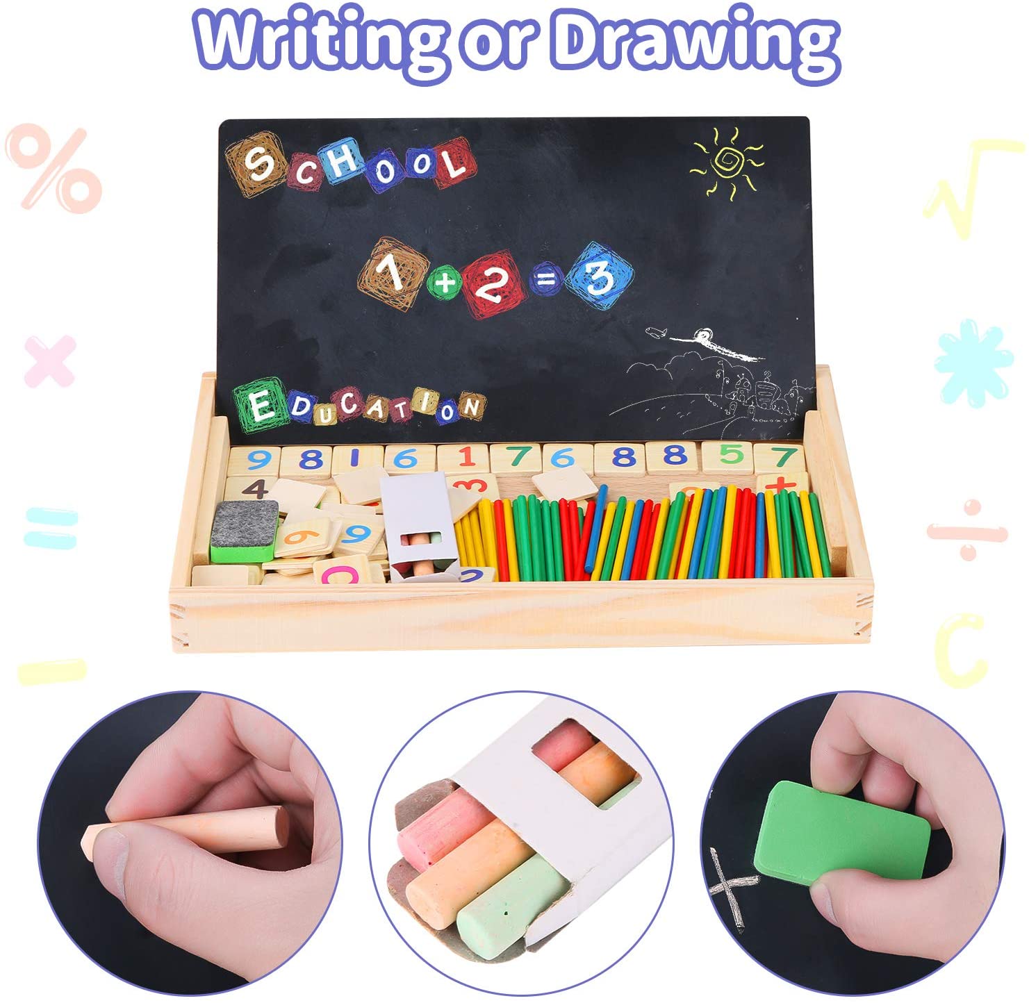 Maths Games, BBLIKE Wooden Number Blocks Montessori Toys Double Sides ...
