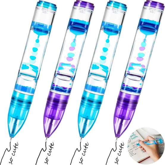 BBTO 4 Pieces Liquid Motion Timer Pen Novelty Pen Sensory Pens Liquid