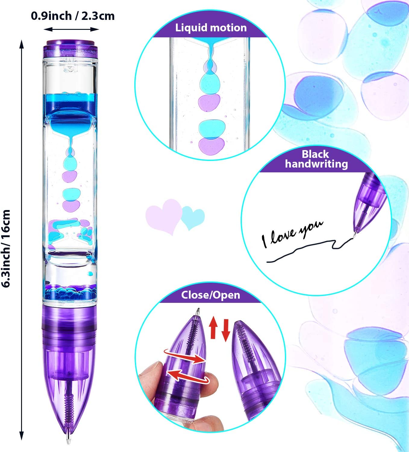 BBTO 4 Pieces Liquid Motion Timer Pen Novelty Pen Sensory Pens Liquid ...