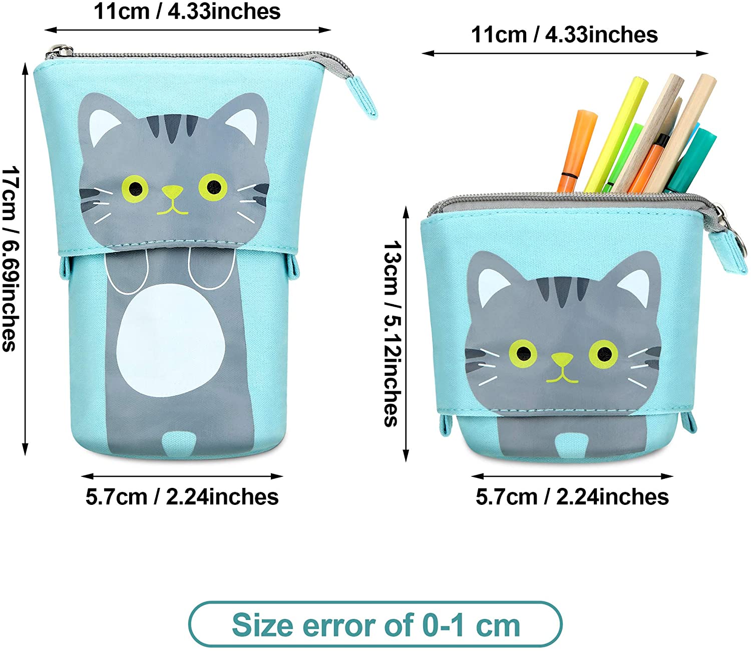 Cute Pencil Case Telescopic Pencil Pouch Organizer Canvas Colored Zipper  Standing Up Pop Up Pencil Holder Cat Stationary Cosmetics Pouch Makeup Bag  Fo