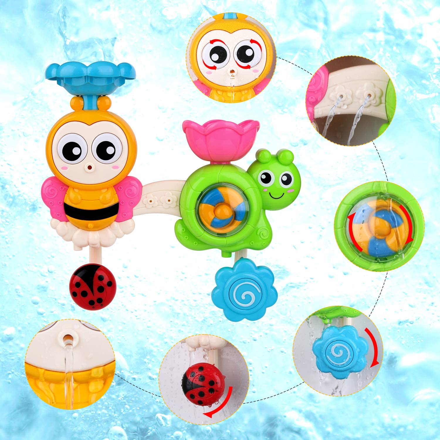 BBLIKE 5 Pcs Baby Bath Toys with Bath Wall Toy Waterfall Station Toy