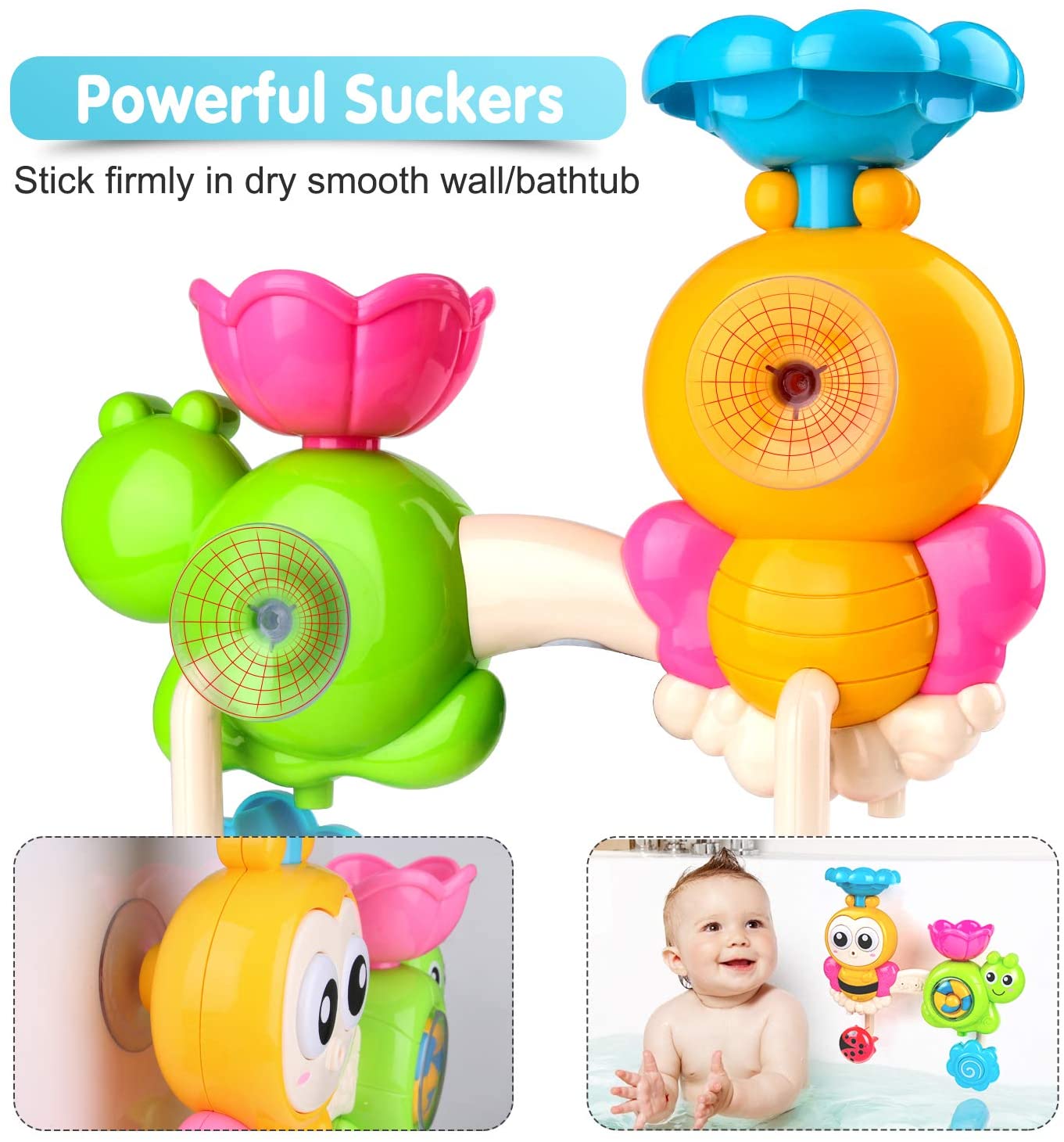 BBLIKE 5 Pcs Baby Bath Toys with Bath Wall Toy Waterfall Station Toy
