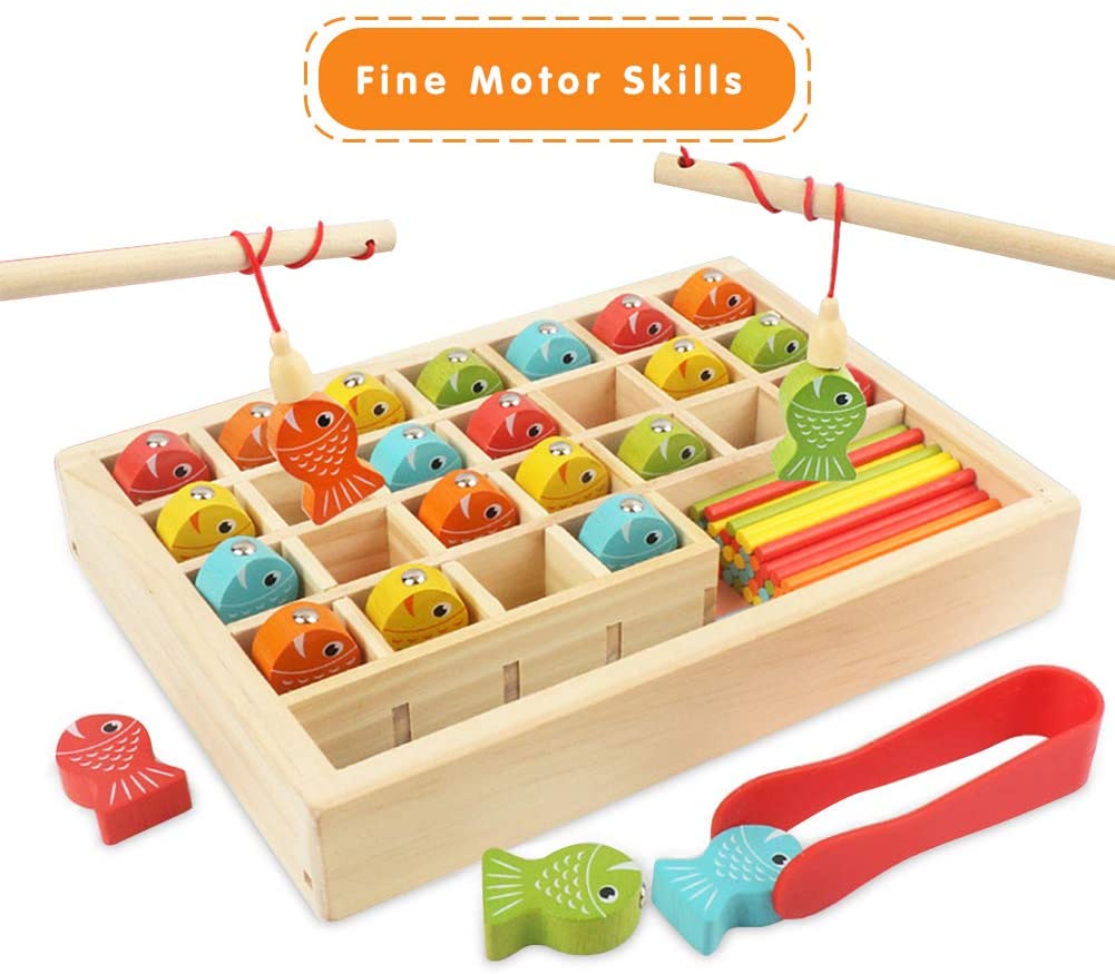 HAHAone Magnetic Wooden Fishing Game Magnetic Numbers Fine Motor Skills Toys Multi Use Educational Counting Toys for 1 2 3 4 5 6 Years kids