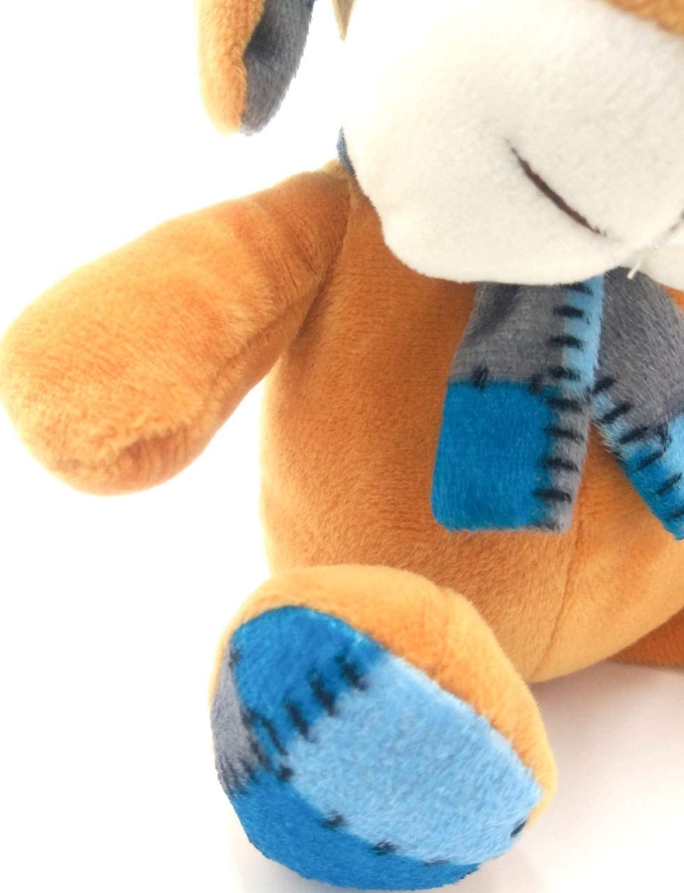 Toy Soft Plush, Floppy eared dog with patched blue scarf, ears and Feet