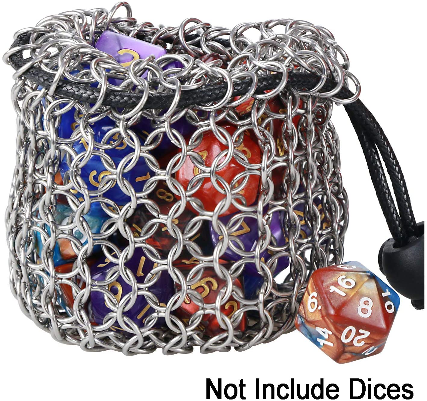 YOUSHARES Drawstring D&D Game Dice Bag - Stainless Steel Chainmail Dice Bag for Dungeons and Dragons Dice Set (Hold 42 DND Dice, Blue)