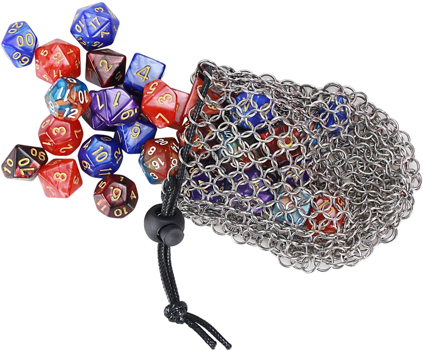 YOUSHARES Drawstring D&D Game Dice Bag - Stainless Steel Chainmail Dice Bag for Dungeons and Dragons Dice Set (Hold 42 DND Dice, Blue) - Image 3