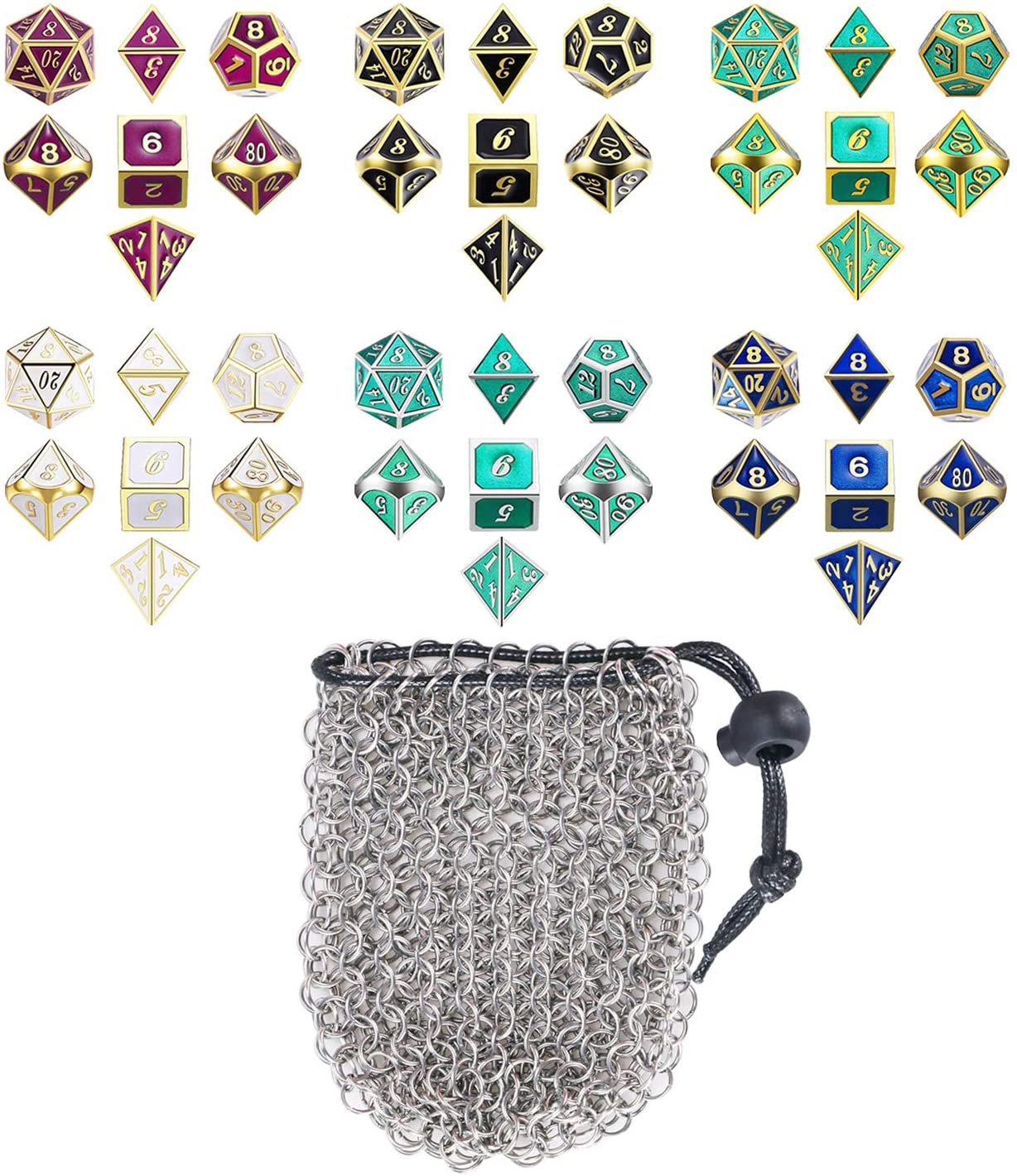 YOUSHARES Drawstring D&D Game Dice Bag - Stainless Steel Chainmail Dice Bag for Dungeons and Dragons Dice Set (Hold 42 DND Dice, Blue) - Image 4