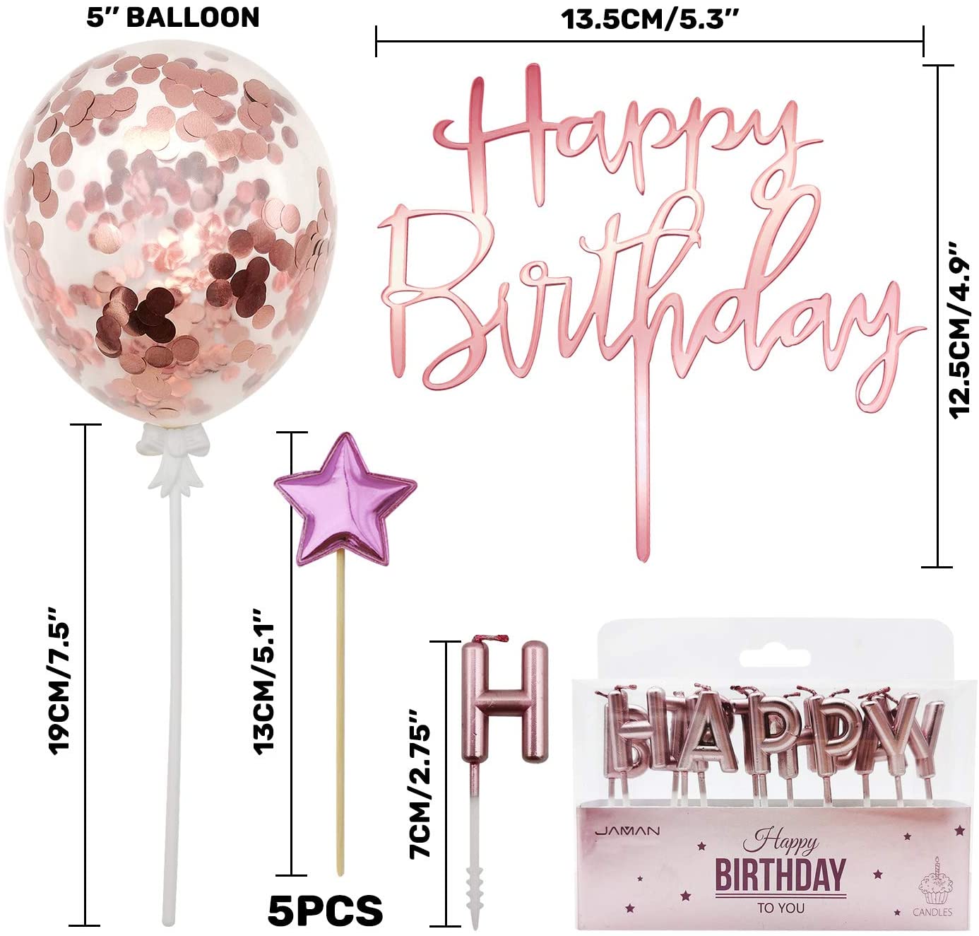 iZoeL Rose Gold Cake Decoration Rose Gold Happy Birthday Candles Happy ...