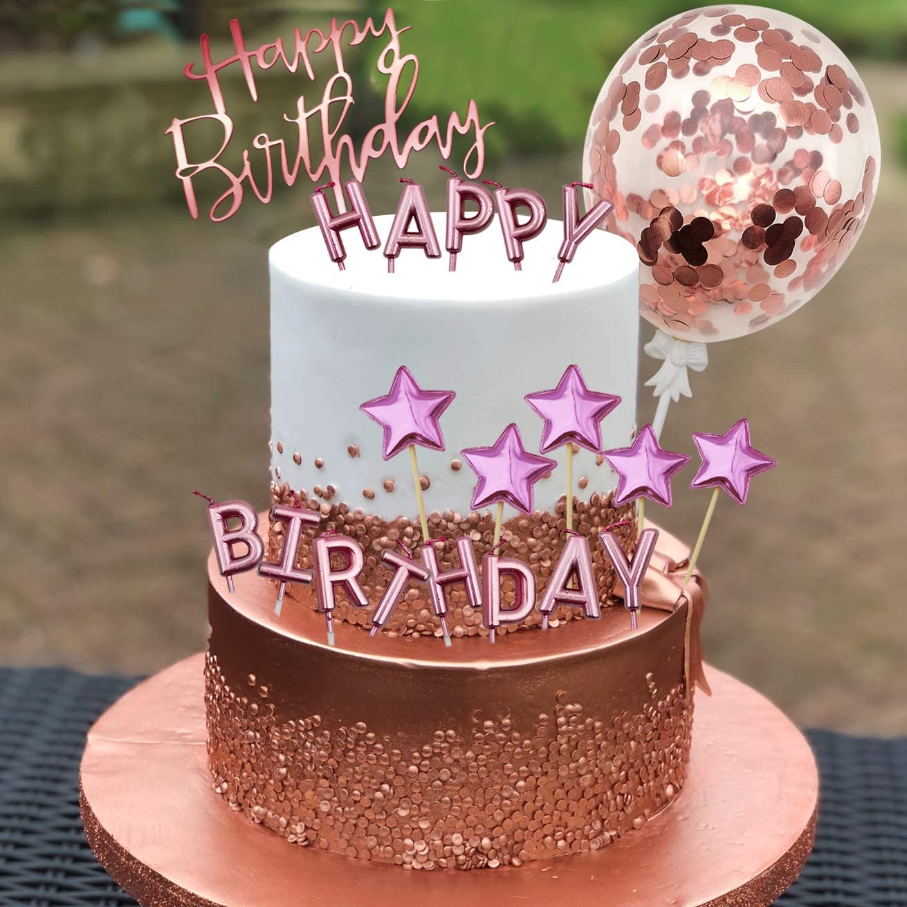 iZoeL Rose Gold Cake Decoration Rose Gold Happy Birthday Candles Happy ...
