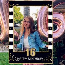 JeVenis Black Gold 16th photo booth frame 16th Birthday Photo Frame 16th Birthday Photo Booth Props 16th birthday gifts for women or man 16th Party Photo Booth Props Birthday Party Decorations