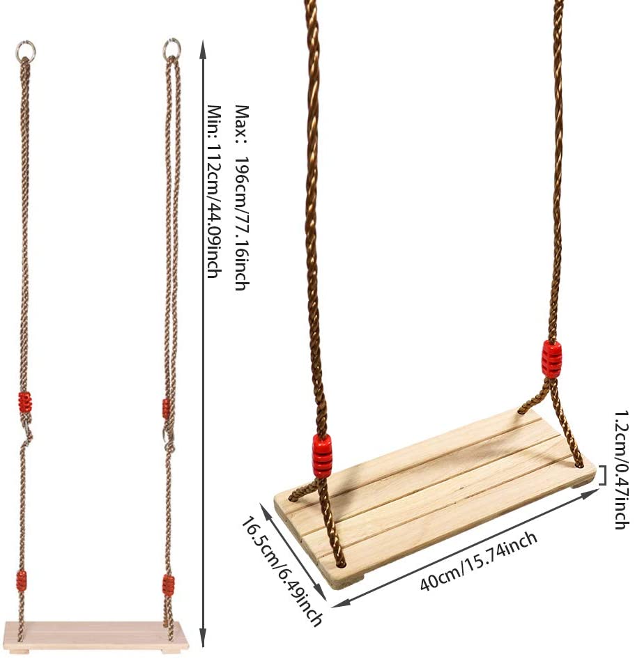 ValueHall Wooden Hanging Swing Seat Wooden Tree Swing Seat Wooden Swing Chair with Adjustable