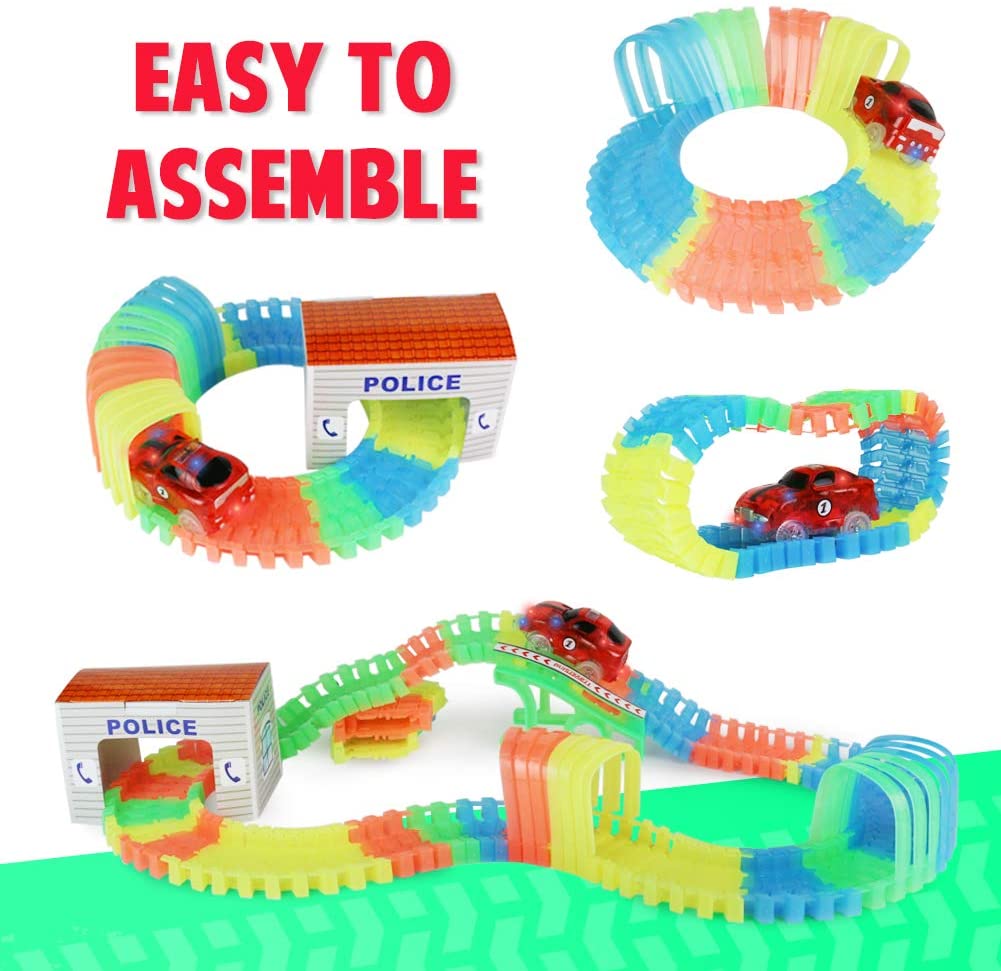 Glow Track Racing Car Toy-Flexible Bendable Racetrack with 120 Tracks ...