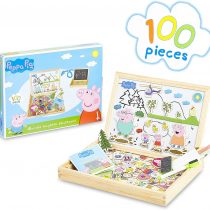 Peppa Pig Wooden Magnetic Board Puzzle Games, Magnetic Toys for Toddlers With Double Sided Easel and Chalk Board, Educational Toys for Kids Drawing, Gifts for Boys Girls