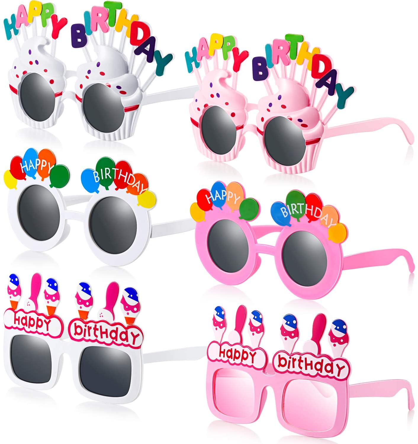 6 Pairs Birthday Glasses Novelty Happy Birthday Party Sunglasses Funny