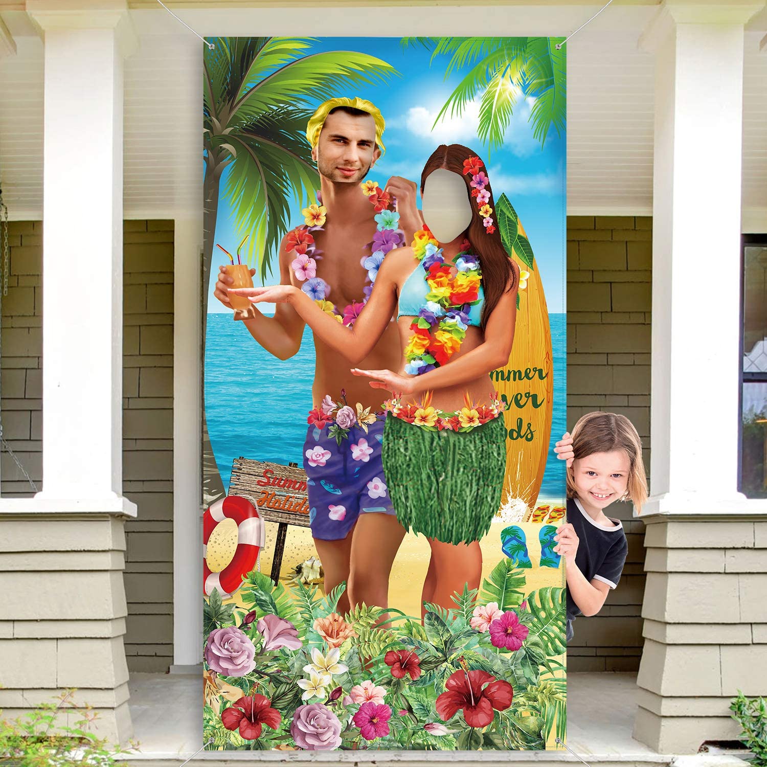 Hawaiian Aloha Party Decorations Luau Couple Photo Prop, Giant Fabric