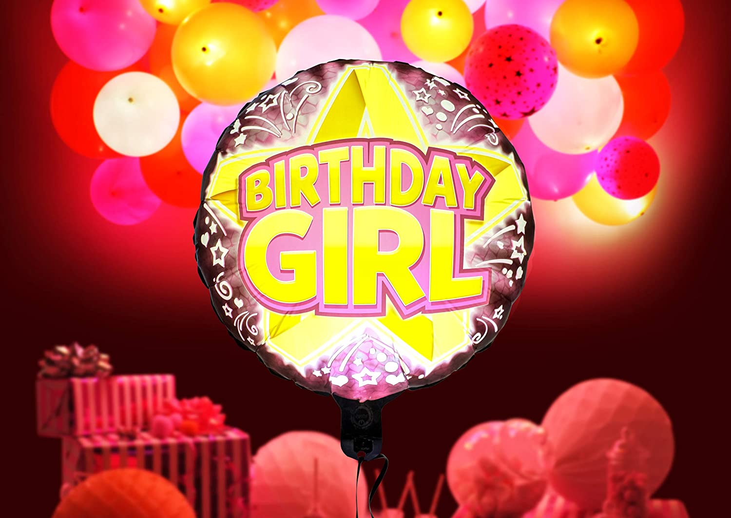 illooms LED Light Up Foil Style & Latex Balloons – Happy Birthday Girl ...