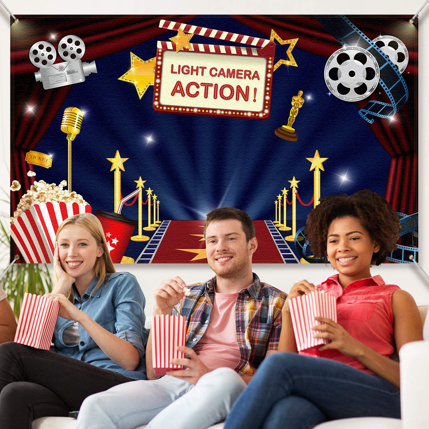 WPCTYQ Movie Theme Party Decorations Supplies,Movie Night Backdrop,  Hollywood Cinema Theme Party Decor,Great as Dress-up and Awards Night  Ceremony