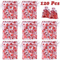 TUPARKA 120Pcs Gift Bags Love Heart Organza Bags Drawstring Pouches for Jewelry Packaging,Wedding Gift Bags Party Favor Bags, 3.94x4.72 Inch