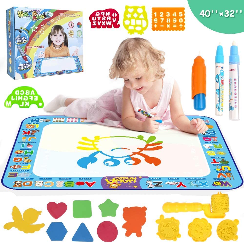 Eatek Aqua Magic Doodle Drawing Mat - 40x30 Inches Large Color Water Writing Painting Board for Kids Baby Toddler - Mess Free Educational Toys Xmas Gi