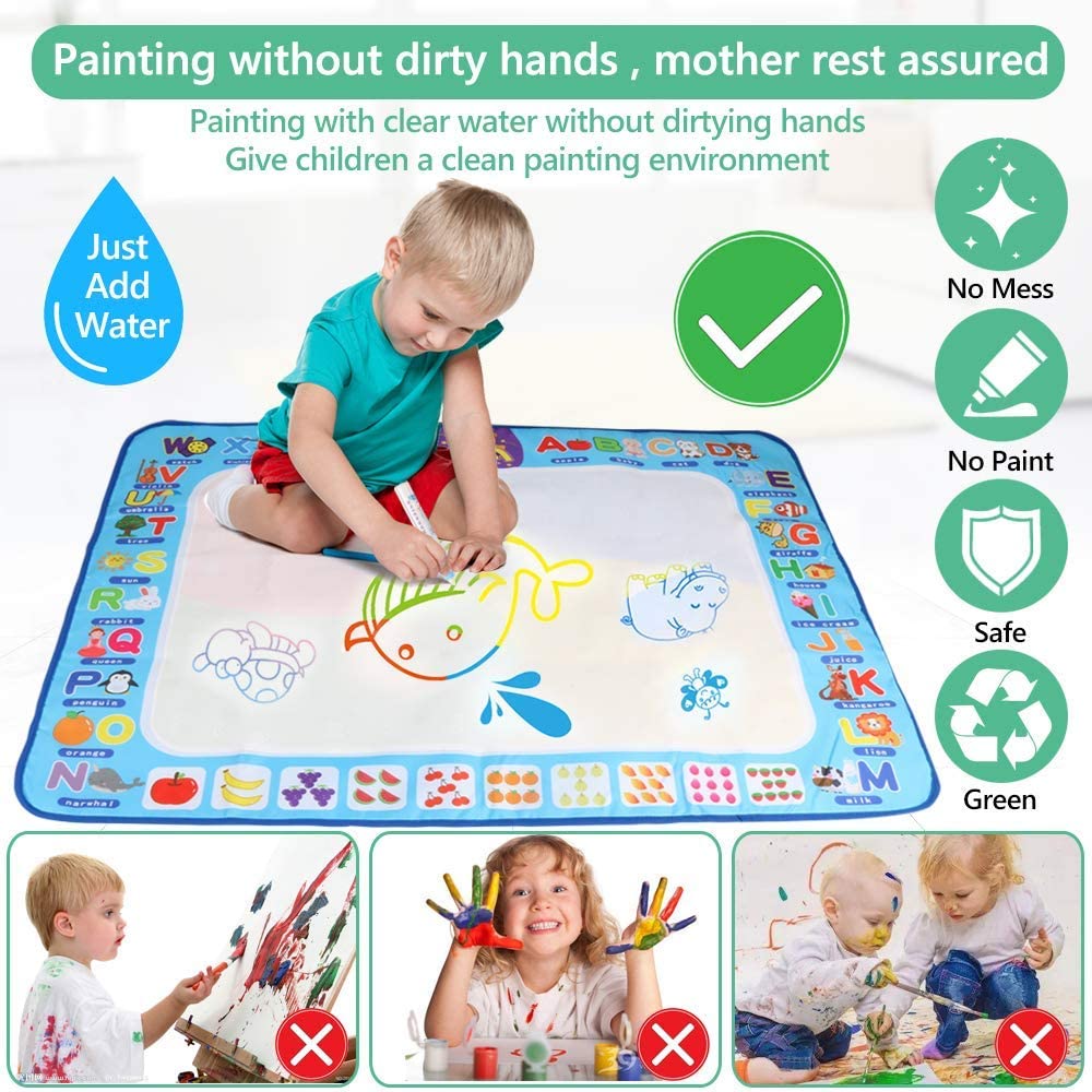 Eatek Aqua Magic Doodle Drawing Mat - 40x30 Inches Large Color Water Writing Painting Board for Kids Baby Toddler - Mess Free Educational Toys Xmas Gi