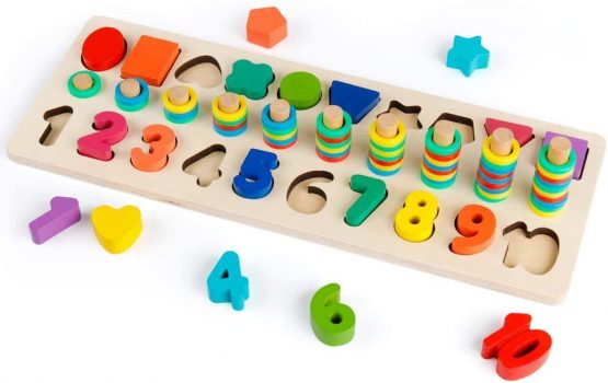 Wooden Count & Early Education Numbers, 0-10 Ring Stacker Math Stacking ...