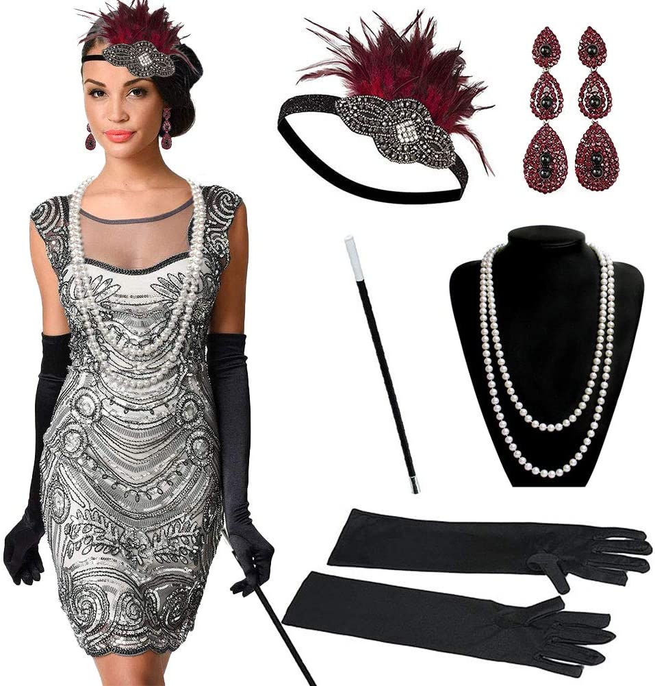 Dsaren 1920s Gatsby Accessories Headband Women Long Gloves Fancy Dress Cigarette Holder 20s