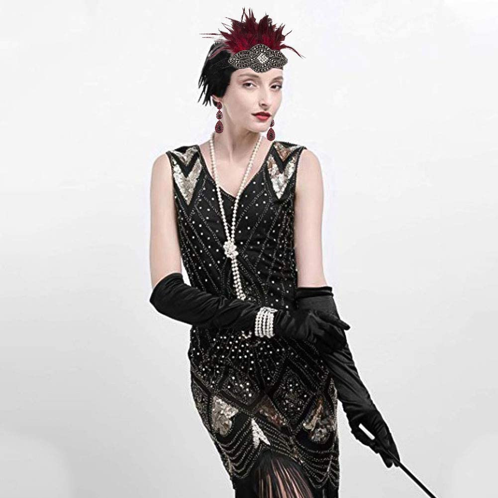Dsaren 1920s Gatsby Accessories Headband Women Long Gloves Fancy Dress ...