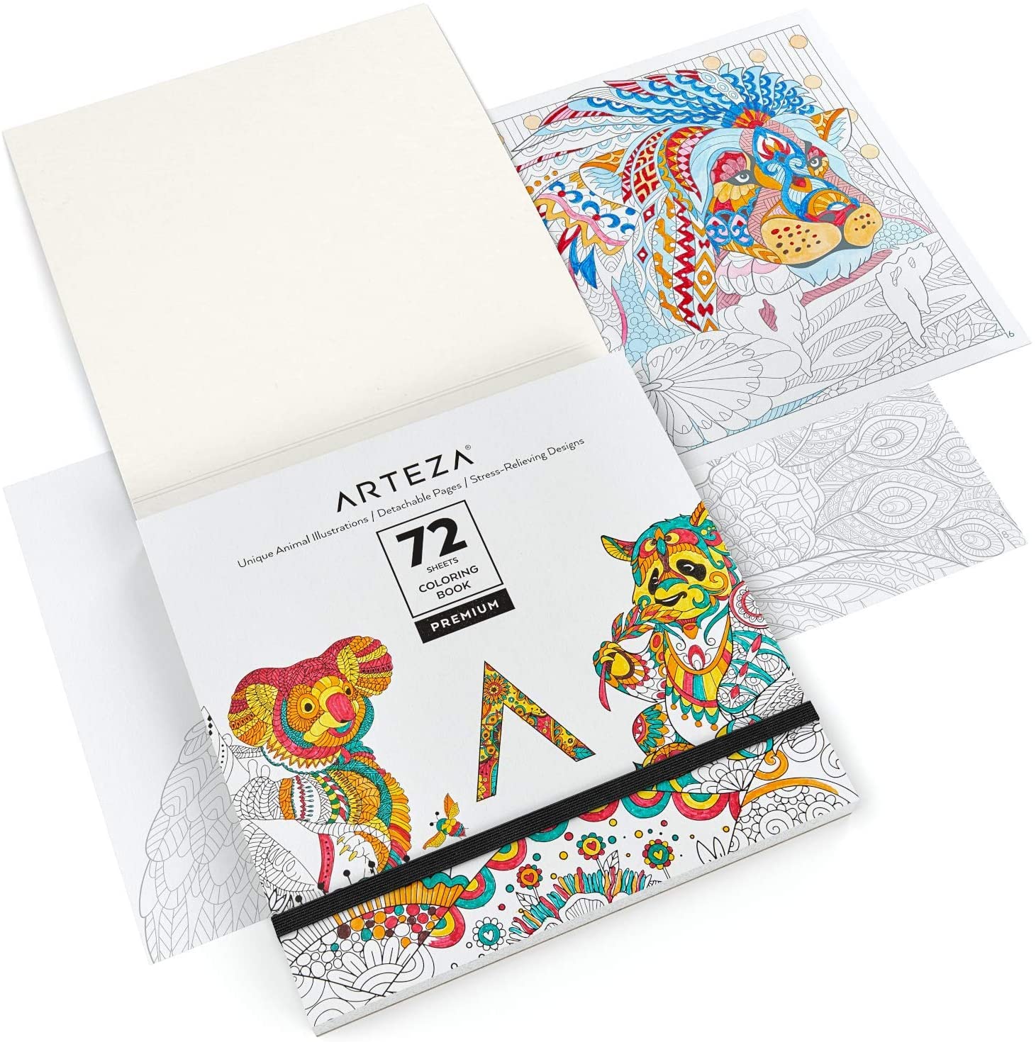 Arteza Colouring Book for Adults, Animal Illustrations, 72 Sheets, 100 lb, 6.4x6.4 Inches, for Anxiety, Stress Relief & Relaxing, Detachable Pages - Image 3