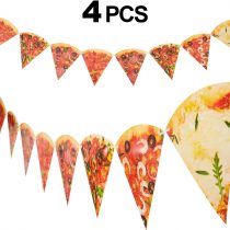 4 Pieces Pizza Photo Banner Pizza Pennant Pizza Party Theme Decoration for Pizza Themed Birthday Baby Shower Party Supply, Pre-assembled