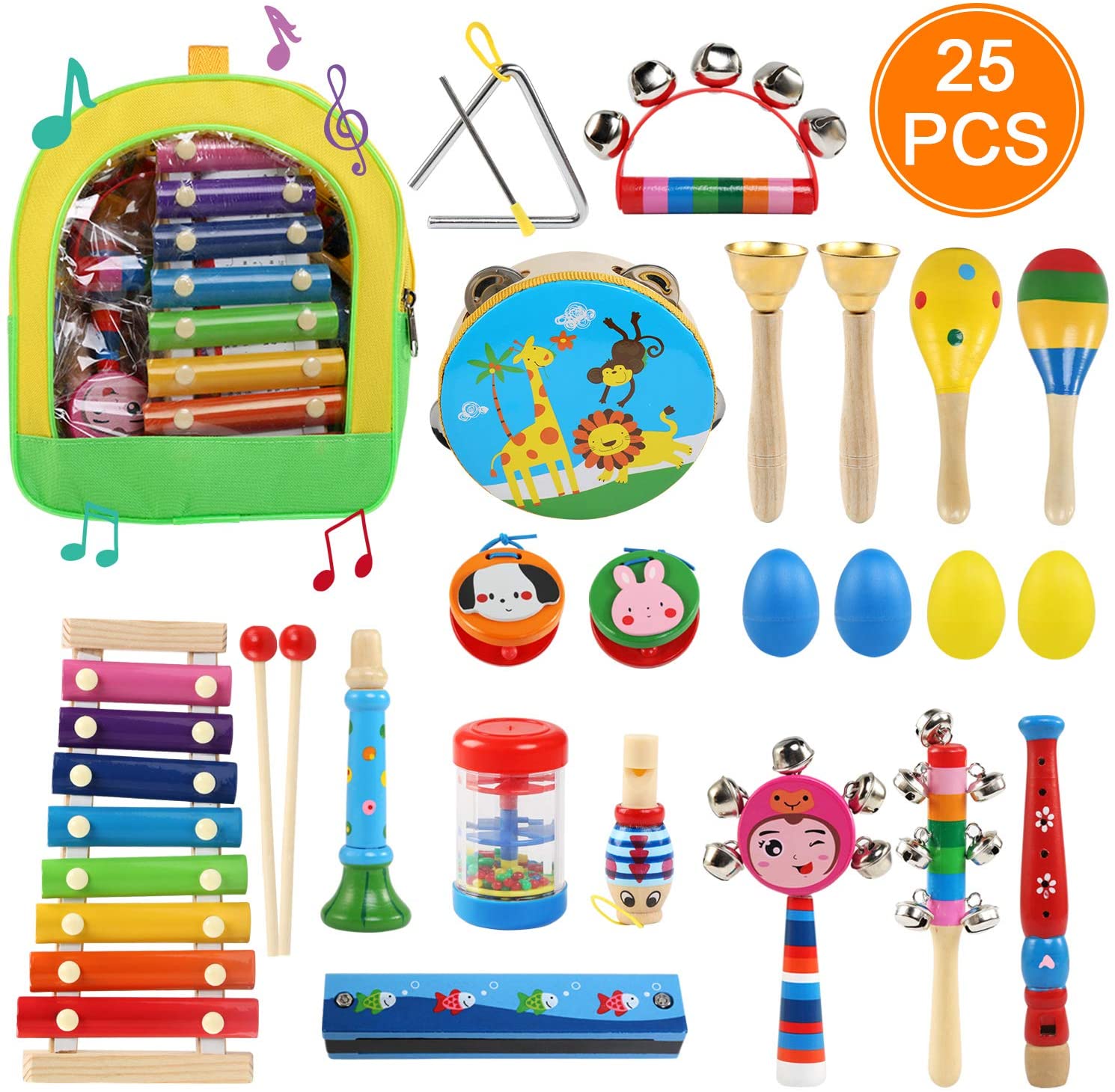 25pcs Instrumentos Musicales para Infantil Juguetes Músicales de Percusion para Bebes Xilófono Madera Set de Instrumentos Musicales para Niños Ballery Juguetes de Instrumentos Musicales 