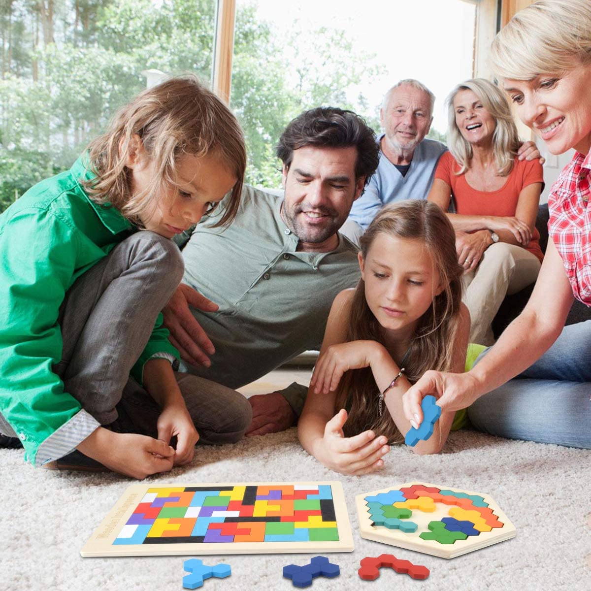 Hotgod Wooden Tetris Puzzle Hexagon Puzzles for Toddlers Tangram